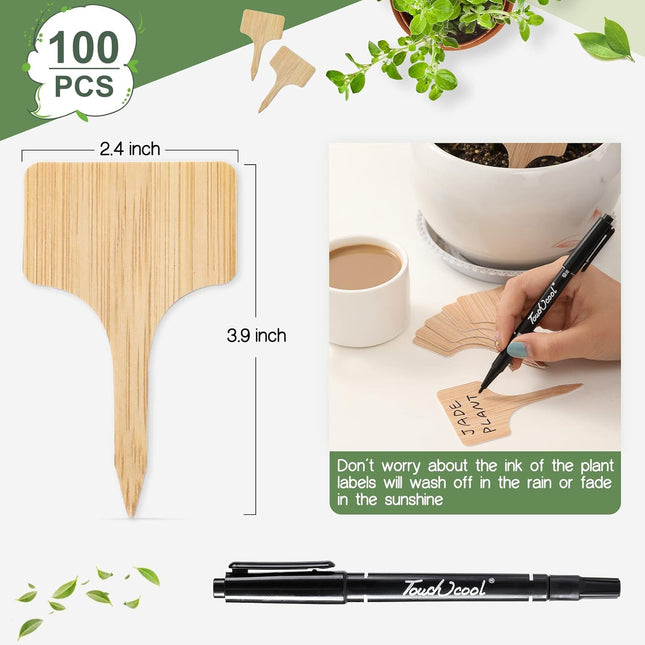 VITEVER 100Pcs Plant Labels, T-Type Plastic Tags with Marker Pen, Waterproof Garden Signs for Outdoor Plants (3.9â X 2