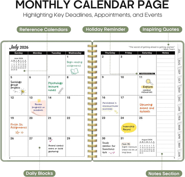 Planner 2026-2027, 8.5" x 11" Weekly and Monthly Academic Year Planner Calendar, July 2026 - June 2027, Hardcover Large School Planning Agenda