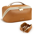Prite Makeup Bag Travel Toiletry Bag Open Flat Cosmetic Organizer for Women New Brown Medium