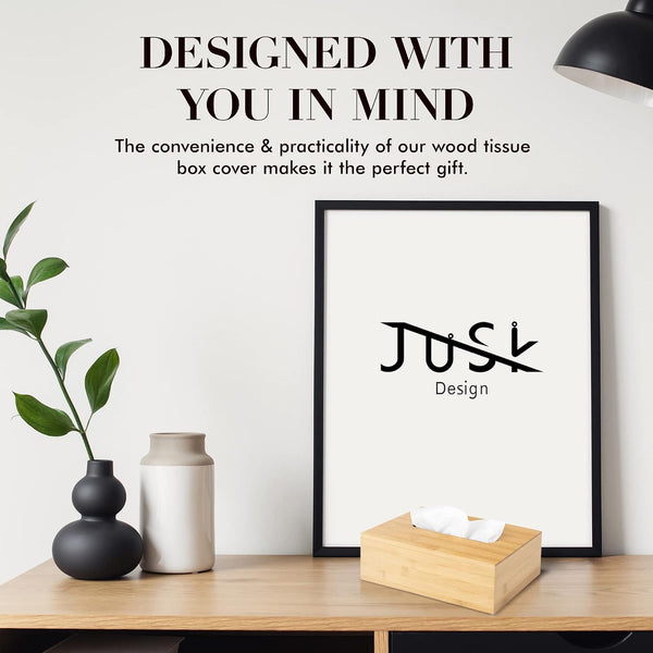 JUSK Design Tissue Box Holder - Modern, Minimalist, and Durable Wooden Tissue Box with Sliding Bottom, Easy-Refill- Premium-Quality Bamboo Tissue