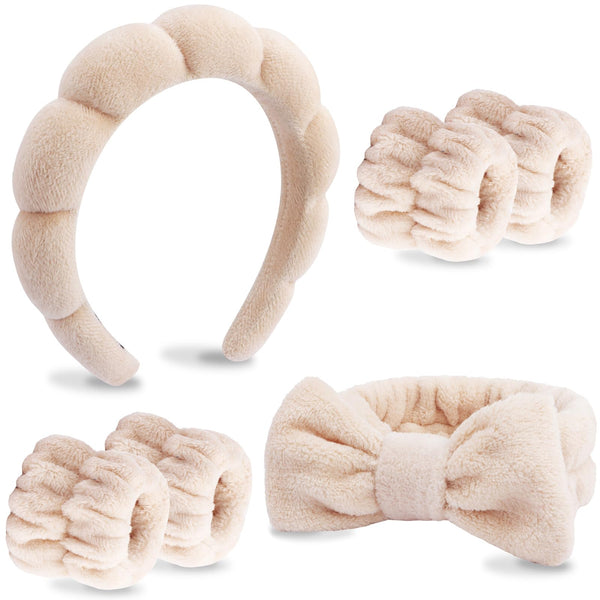 VELSCRUN 6 Pack Spa Headband, Makeup Headband, Face Wash Headbands, Skincare Headbands, Brown Sponge Hair Band Bow Tie Spa Head Band for Washing