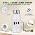 2-Pack E26 Light Socket Adapter - Converts Medium Screw Socket to Two Outlets With Pull Chain Switch - UL Listed, White