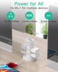 Power Strips with Surge Protection, Flat Plug Power Strip Tower White 6 FT