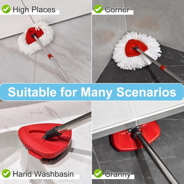 Spin Mop Head, Mop Replacement Handle,Brush,Base Compatible with O Cedar 1 Tank,2 Microfiber Mop Refills,1 Triangle Base,1 Brush and 30-58" Mop