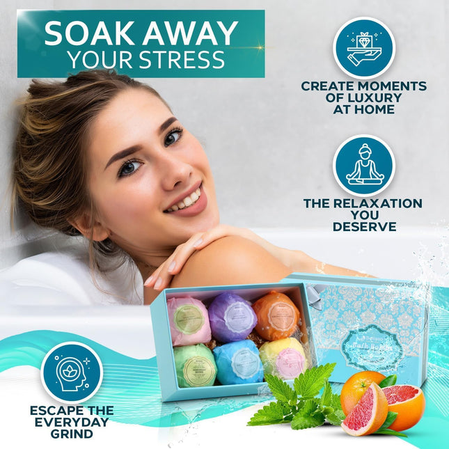 Bath Bombs Gift Set - 6 XXL Bubble Bath Fizzies (4.1 Oz Each) with Natural Dead 