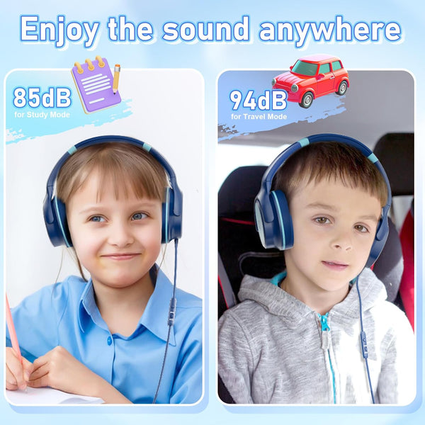 Kids Headphones with Safe 85Db/94Db Volume Limiter for Child/Teens, Foldable HD Stereo Sound Headset for Kindle Kids/Fire Tablet/Ipad/Laptop,