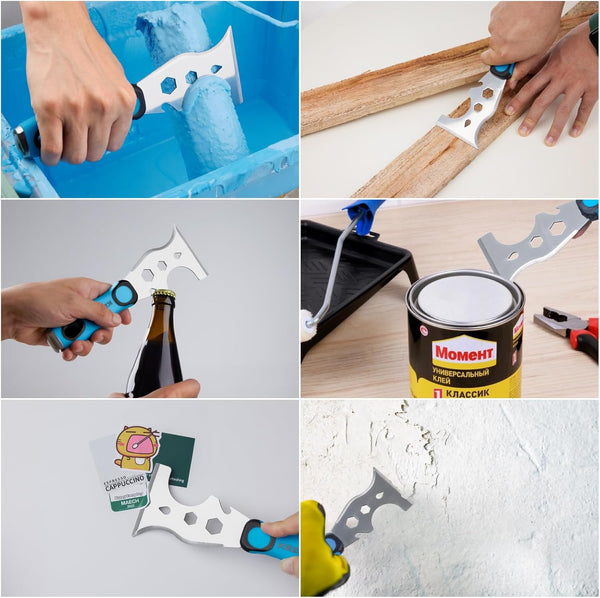 KEZERS 13-In-1 PainterÃ¢ÂÂS Tool, Stainless Steel Putty Knife Scraper, Paint Scraper Tool for Painting & Wood with Metal Hammer End, Multi-Use