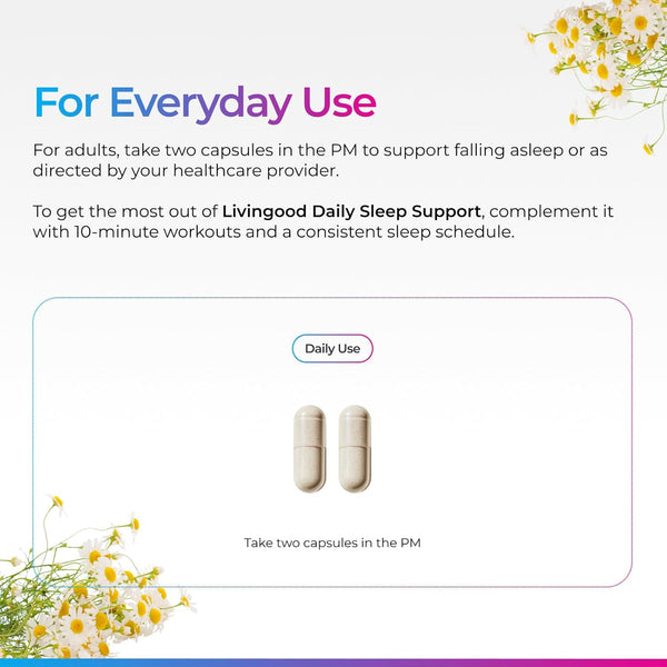Livingood Daily Sleep Support, 5Mg Melatonin (60 Vegetarian Capsules) - Natural Sleep Aid for Adults - Sleeping Pills Supplement with Valerian