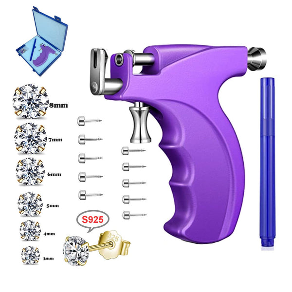 Professional Ear Piercing Gun Kit Reusable for Body Nose Lip Piercing with 16 Pairs Hypoallergenic Earrings (6 Pairs Sterling Silver Stud Earrings