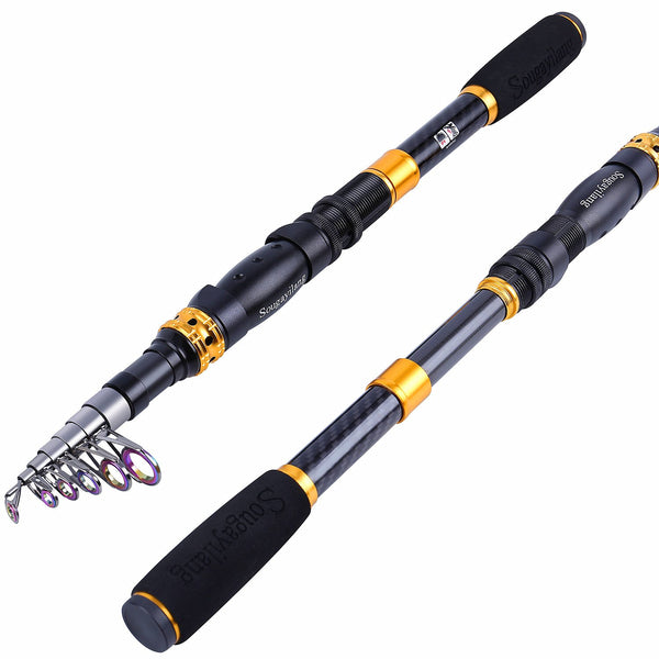Sougayilang Telescopic Fishing Rod - 24 Ton Carbon Fiber Ultralight Fishing Pole with CNC Reel Seat, Portable Retractable Handle, Stainless Steel