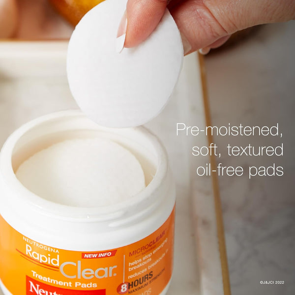 Neutrogena Rapid Clear Maximum Strength Acne Face Pads, for Acne Prone Skin, Salicylic Acid Treatment to Help Fight Breakouts, Oil-Free Facial