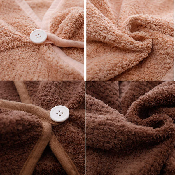 M-bestl 2 Pack Hair Drying Towels, Hair Wrap Towels, Absorbent Microfiber Hair Towel Turban with Button Design to Dry Hair Quickly(Coffee& Pink)