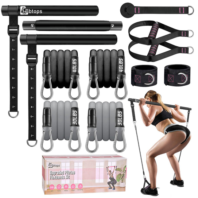 Pilates Bar Kit with Resistance Bands,Pilates Bar with Stackable Bands Workout E