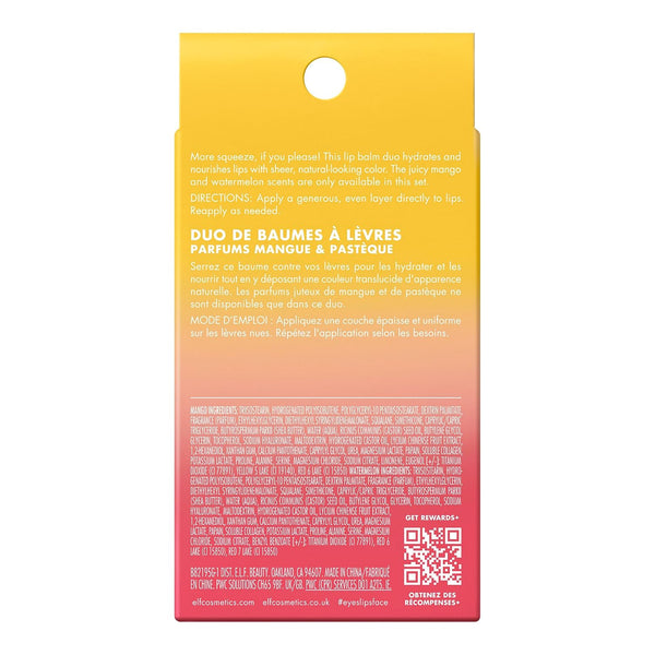 e.l.f. Squeeze Me More Lip Balm Duo, Moisturizing Balm For A Sheer Tint Of Color, Made With Hyaluronic Acid, Vegan & Cruelty-Free, Mango &