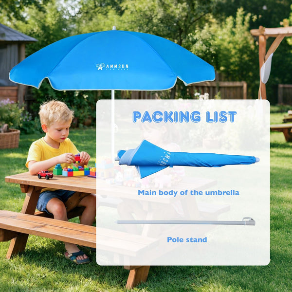AMMSUN 5ft Kids Beach Umbrella for Picnic, Water Table, Sand Box Sun Shade | Durable Children Seaside Umbrella, UV protection, Ideal for sand