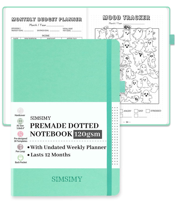 Premade Bullet Dotted Journal Notebook, Pre-Made Dot Grid Journaling with Undated Weekly & Monthly Planner - 12 Month Organization for Habit /