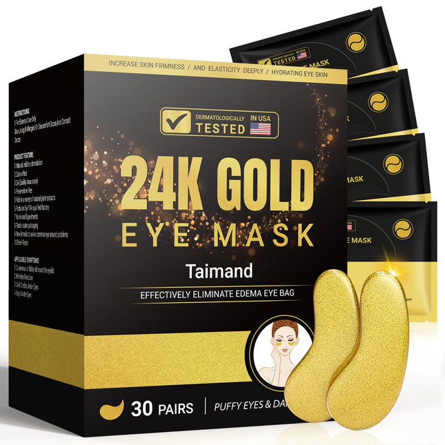 Under Eye Patches (30 Pairs), 24K Gold under Eye Mask for Puffy Eyes, Dark Circl