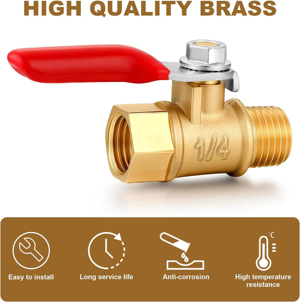 1/4 Inch Valve Npt Air Compressor Brass Heavy Duty Valve Male and Female Shut off Switch 1/4 NPT Thread Pipe Fitting (Male x Female 3PCS)