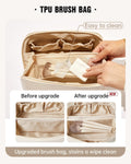 EACHY Travel Makeup Bag, Large Capacity Cosmetic Bag for Women, Waterproof PU Leather, Flat Open Portable Toiletry Bag for Skincare, Brushes &