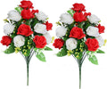 LVXINLI 2 Sets Artificial Cemetery Flowers,Memorial Flowers,Beautiful Arrangements for Headstones,Black Plastic vase with Drainage Hole Long