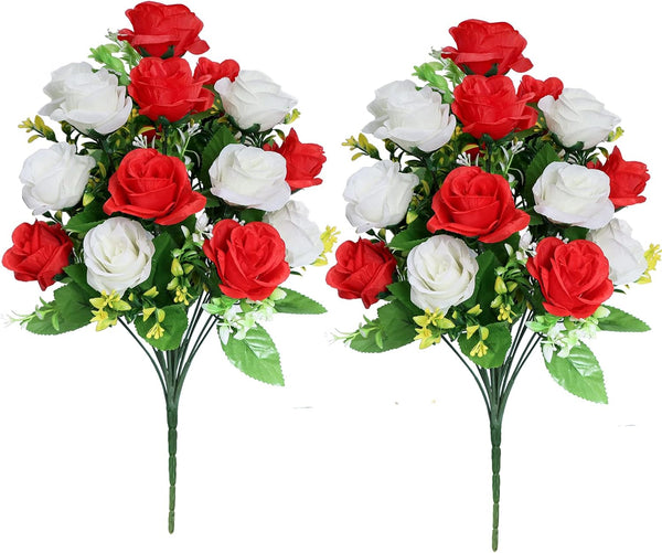 LVXINLI 2 Sets Artificial Cemetery Flowers,Memorial Flowers,Beautiful Arrangements for Headstones,Black Plastic vase with Drainage Hole Long