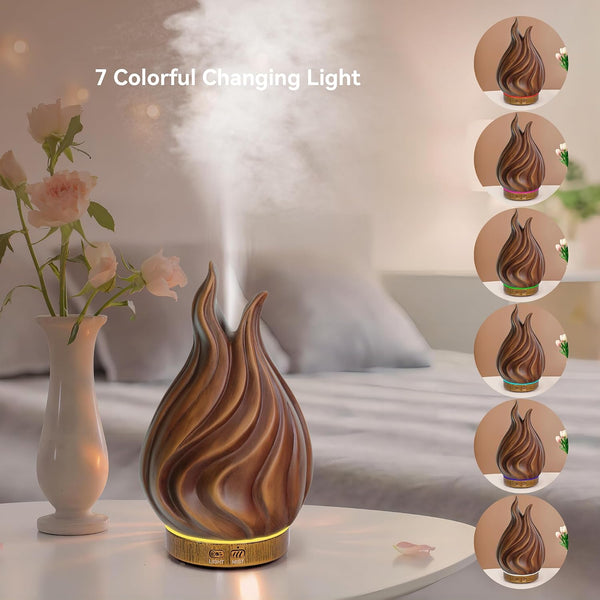 200ml Essential Oil Diffuser for Home, Wood Grain Cover Aromatherapy Diffuser, Cool Mist Humidifier with Safe Auto Shut-Off and 2 Mist Modes & 7
