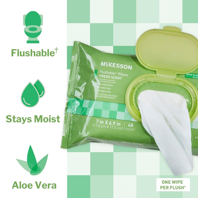 Mckesson Flushable* Adult Wet Wipes Ã¢ÂÂ 144 Wipes (3 Pack of 48) Ã¢ÂÂ Aloe 