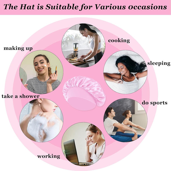 4PCS Satin Hair Bonnet for Sleeping,Bonnets for Black Women Men,Silk Bonnet for Sleeping,Hair Wrap Cap for Curly Hair,Elastic Wide Band Hair
