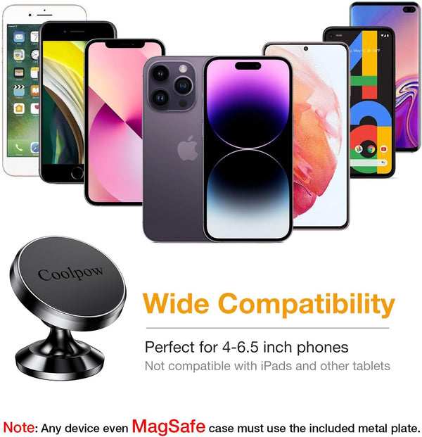 Coolpow【2 Packs Magnetic Phone Holder for Car【Strong Magnet】 Phone Holders for Your Car Phone Holder Mount【4 Metal Plate】 Universal Car