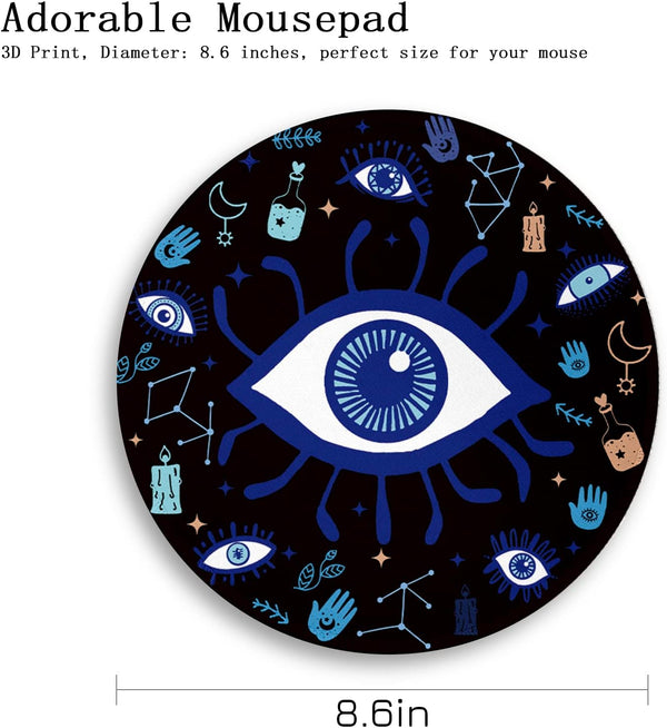 Gctriki Evil Eye Round Mouse Pads for Desk, Cute Small Mousepad for Laptop | Stitched Edge, Non-Slip Rubber Base, Travel, Evil Eye Home Desk Decor