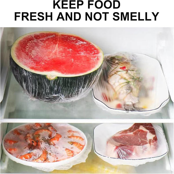 Plastic Bowl Covers Reusable, Food Cover for outside Pack of 200, Fresh Keeping Bags, Plastic Wrap Stretch with Elastic for Outdoor Picnic, Kitchen