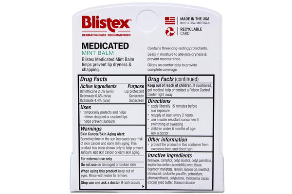 Blistex Medicated Lip Balm Protectant/Sunscreen SPF 15 Mint, 0.15 OZ Pack of 5 Mint 0.15 Ounce (Pack of 5)