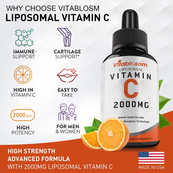 Liposomal Vitamin C 2000Mg Liquid for Adults, High Absorption VIT C, Maximize Vitamin C, for Immune System & Antioxidant, 60ML (2 Bottles)