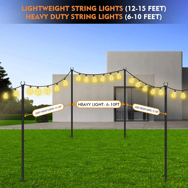 FEED GARDEN String Light Poles for Outside,9.8FT Metal Poles for Outdoor String Lights, Stand Poles for Deck, Garden, Patio, Wedding, Backyard,