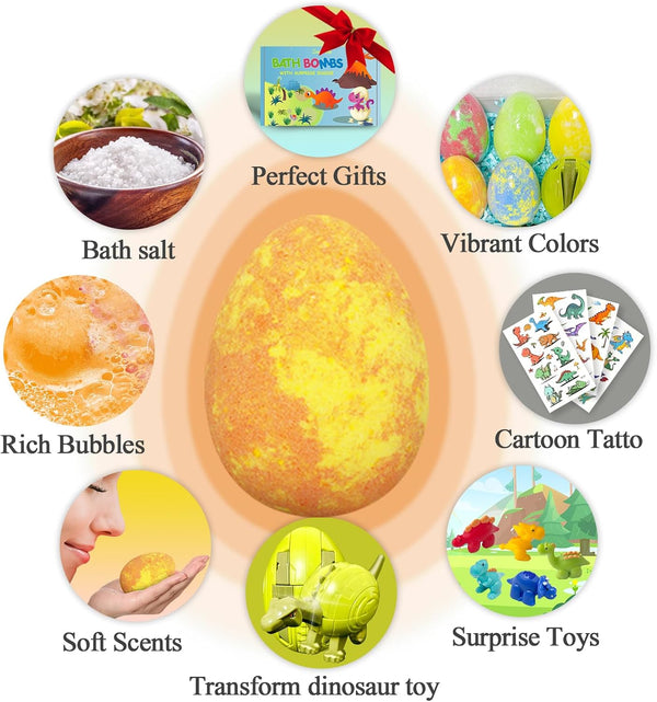 Bath Bombs for Kids with Surprise Toys Inside, Dino Egg Bath Bombs Gift Set with Dinosaur Toy for Boys Girls 3 4 5 6 7 8 9 Years, Bubble Fizzy Spa