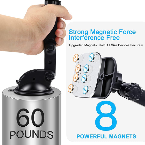 Magnetic Phone Car Mount, Universal Dashboard Windshield Car Phone Mount Holder with Upgraded 3.2" Suction Cup,8 Strong Magnets Compatible with