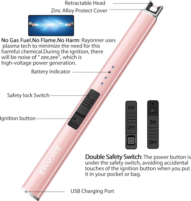 RAYONNER Lighter Electric Candle Lighters Rechargeable USB Lighter Arc Lighters 