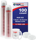 Custom Shop/TCP Global Full Case of 100 Quart (32oz) Paint Mixing Cups with 50 Lids - Cups are Calibrated with Multiple Mixing Ratios (1-1) (2-1)