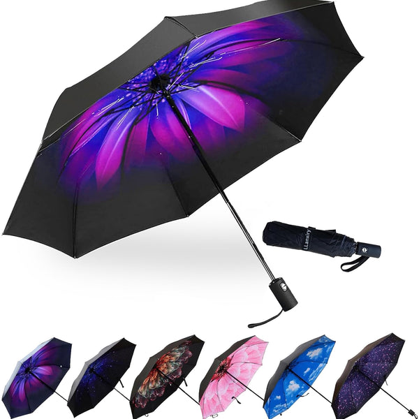 LLanxiry Compact Travel Umbrella, Windproof Automatic Umbrellas for Rain | Small, Portable, Folding, Lightweight, Waterproof, Backpacks, Purses,
