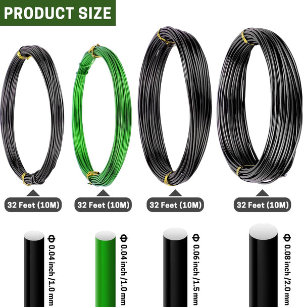 Bonsai Training Wire Set of 4, Total 128 Feet (32 Feet Each Size) | 3 Size - 1.0MM, 1.5MM, 2.0MM, Corrosion and Rust Resistant 1.0MM,1.5MM,2.0MM