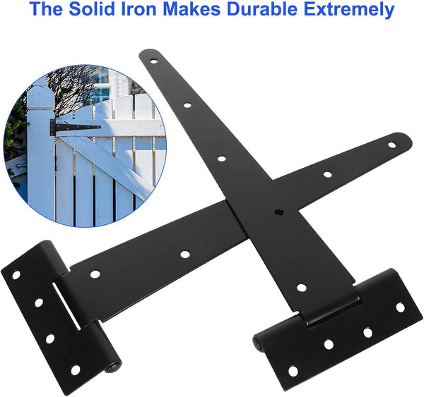 6 Pack 12 Inch T-Strap Shed Hinge Heavy Duty Black T Hinge Door Barn Gates Hinges Fence Garden Shed Door Hinges Wrougt Rustic Hardware Iron