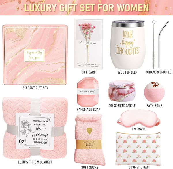 Wasocol Happy Birthday Gifts for Women Mom Grandma Wife Best Friend Sister Her, Unique Relaxing Self Care Package Spa Gift Baskets for Women Rose