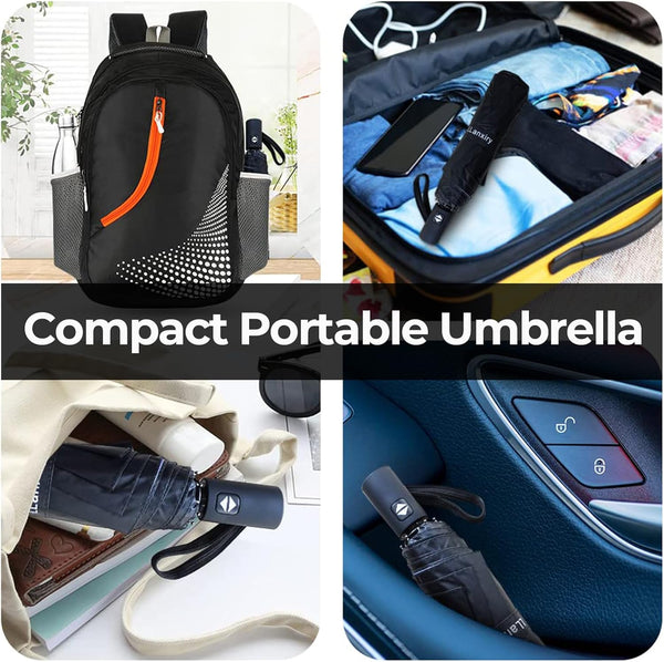 LLanxiry Compact Travel Umbrella, Windproof Automatic Umbrellas for Rain | Small, Portable, Folding, Lightweight, Waterproof, Backpacks, Purses,