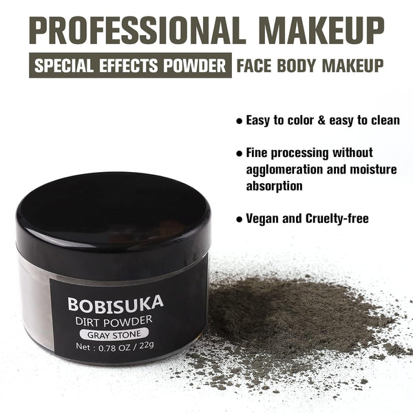 BOBISUKA Makeup Special Effects Dirt Powder for Halloween Makeup Theme Party Wedding Movies Stage Performances Cosplay(0.78 Oz)(Gray Stone)