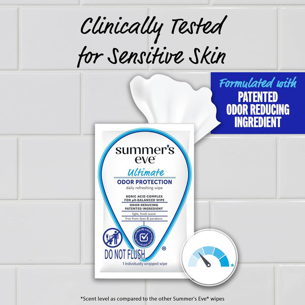 Summer's Eve Feminine Wipes, Ultimate Odor Protection, Boric Acid, 12 Ct Ultimate Odor Protection 12 Count (Pack of 1)