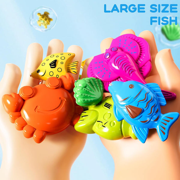 Magnetic Fishing Game Toys for Kids Toddlers 3-5 4-8, Water Table Bathtub Toys with Pole Rod Net Plastic Floating Fish, Water Bath Pool Outdoor