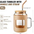 WINSA 50 oz Glass Water Bottles, Amber | Glass Tumbler with Lid and Straw, Iced Coffee Cup with Handle, Silicone Sleeve, BPA Free 50 Ounces Amber