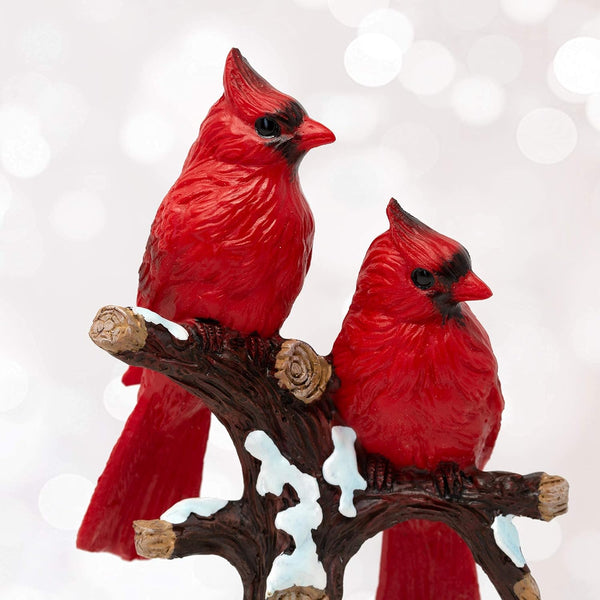 BANBERRY DESIGNS Red Cardinal Bird Figurines on Snowy Branches, Winter Berry Christmas Decor, Holiday Cardinal Statues, Rustic Seasonal Tabletop