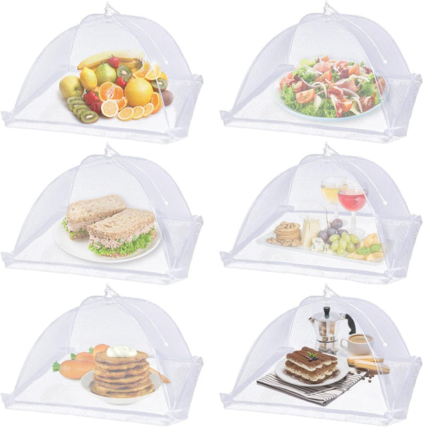 Large Food Cover,6 Pack Mesh Food Tent,17"X17",White Nylon Covers,Pop-Up Umbrella Screen Tents,Patio Net for Outdoor Camping, Picnics,