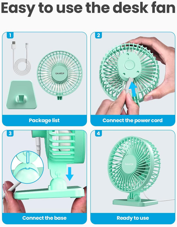 Gaiatop USB Desk Fan, Small But Powerful, Personal Portable Quiet 3 Speeds, Adjustable Mini Table Desktop fan for Cooling Home Office Car Summer